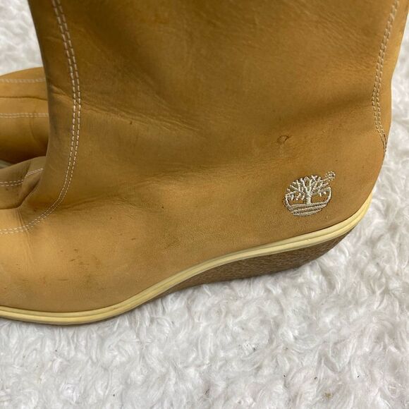 Timberland leather wheat Nubuck ankle wedge boots side zipper size 7.5M - Picture 12 of 14